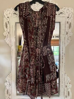 Zara beaded, printed, metallic thread dress